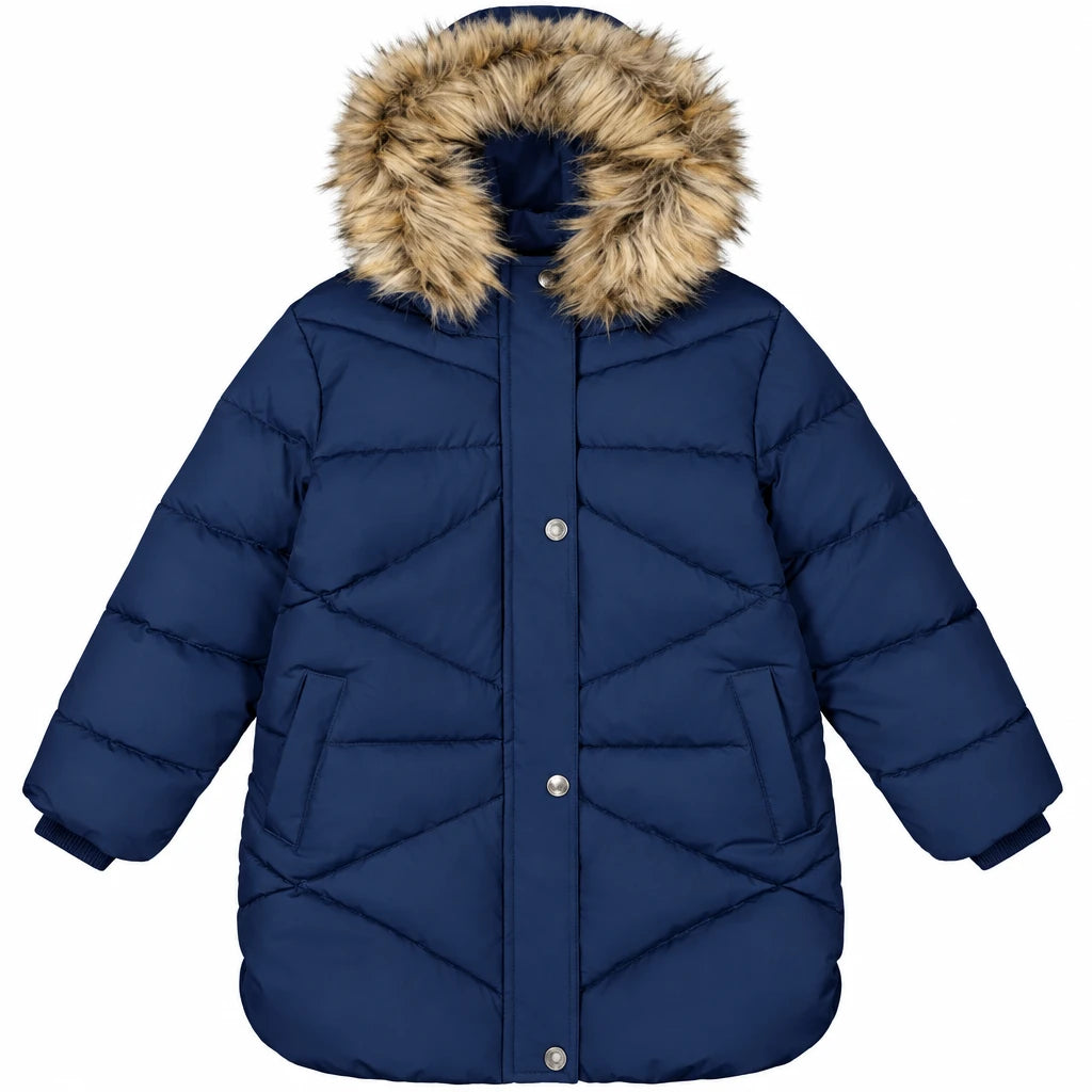 Deux Par Deux Long Winter Puffer Coat Dark Blue - Online Exclusive