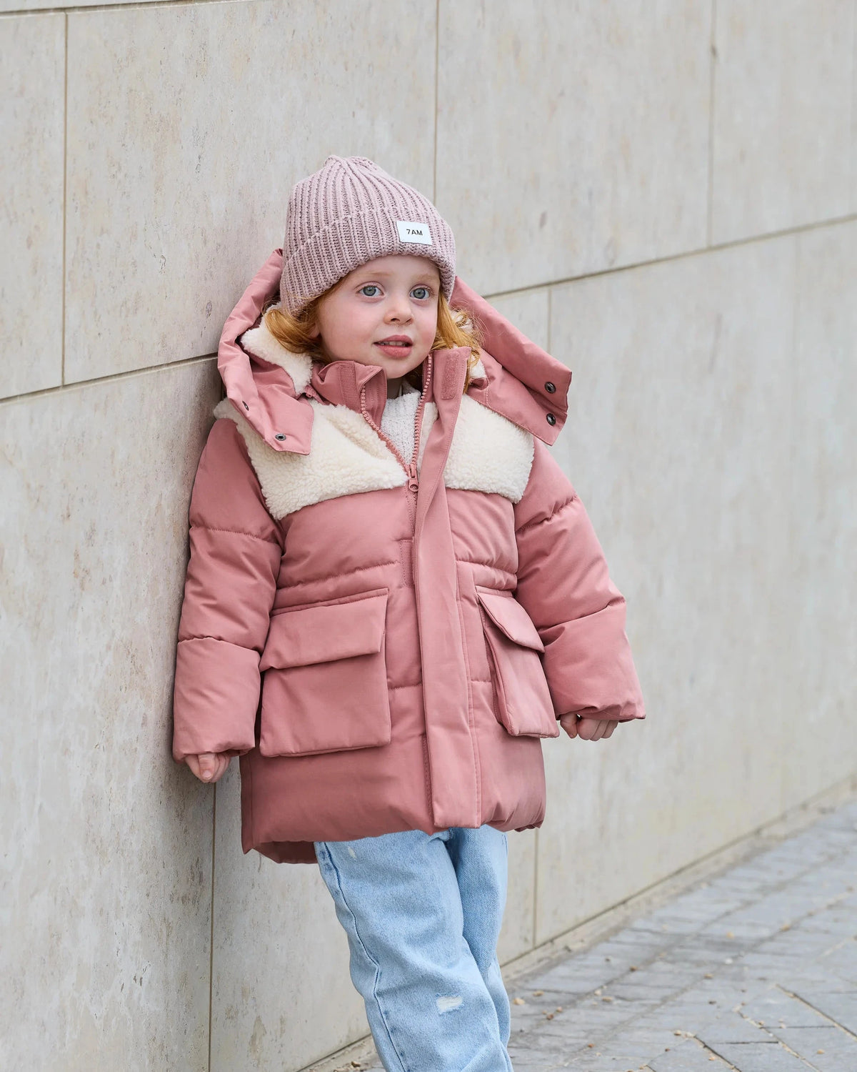 7AM Rose Dawn Ecru PUFFER JACKET • BENJI APPLIQUÉ - Online Exclusive
