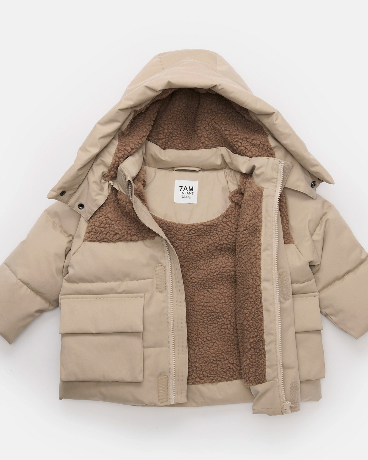 7AM Oat Cacao PUFFER JACKET • BENJI APPLIQUÉ - Online Exclusive