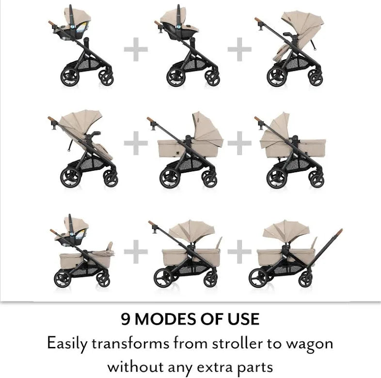 Evenflo Transformer Stroller-Wagon Travel System (G&G  core+) - Travertine - Online Exclusive