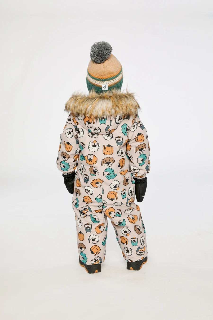 Deux Par Deux Baby One Piece Snowsuit Adapted For Car Seats Beige Dog Print - Online Exclusive