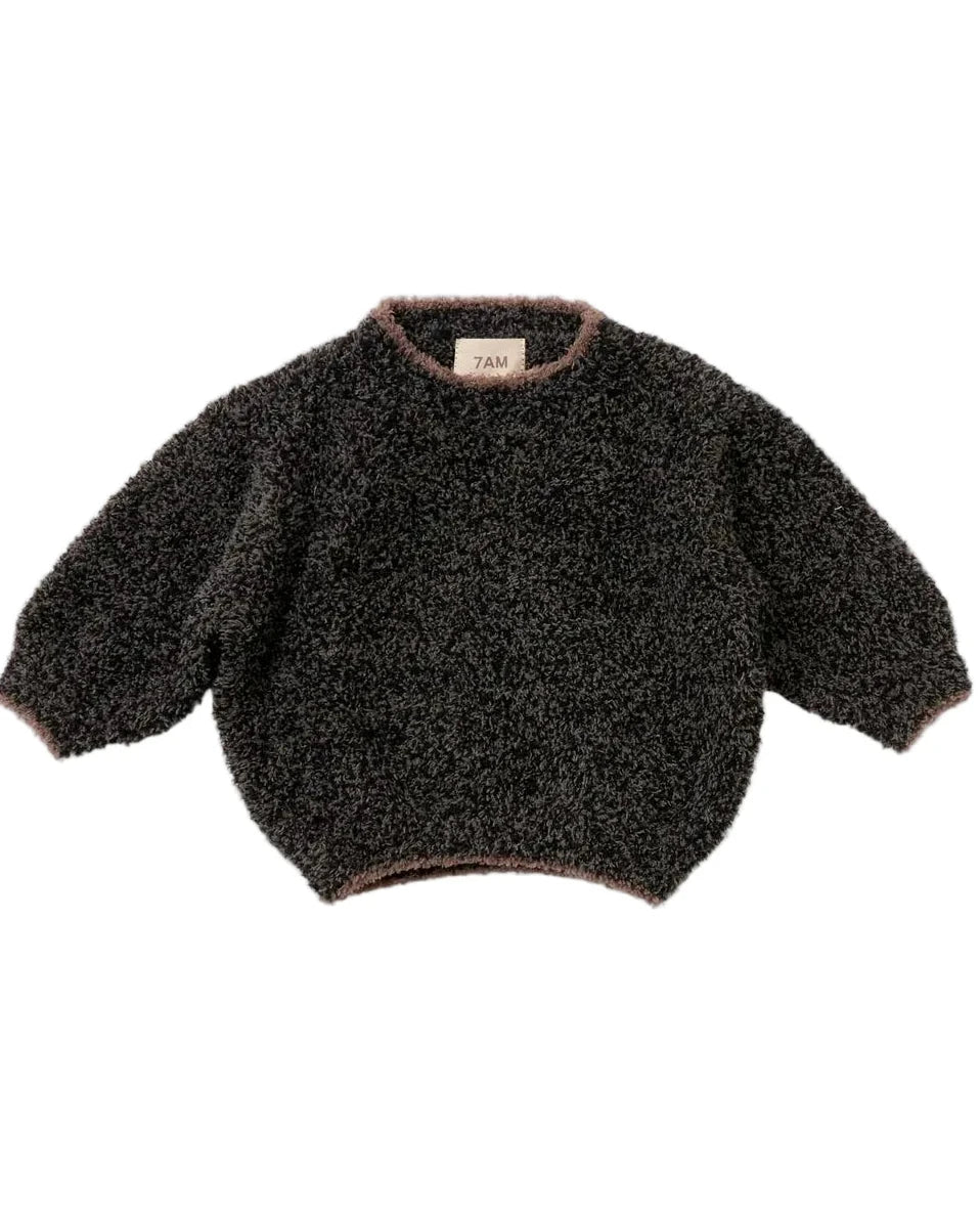 7AM Black Melange BOXY SWEATER • FUZZY - Online Exclusive