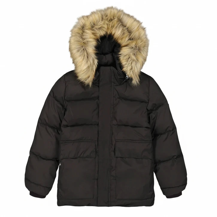 Deux Par Deux Winter Black Jacket with Faux Fur Hood - Online Exclusive