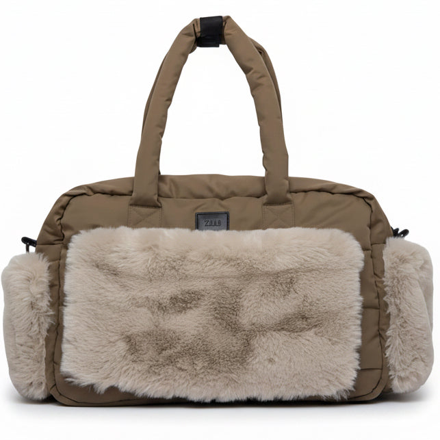 7AM Moss Brown Appliqué Faux Fur SOHO DIAPER CARRYALL • HELSINKI APPLIQUÉ - Online Exclusive