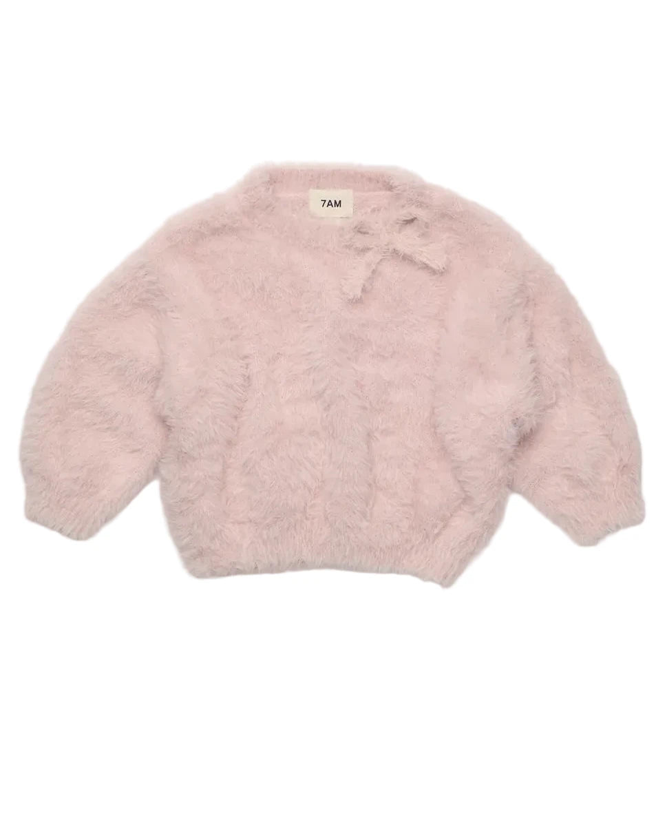 7AM Powder Pink BOXY BOW SWEATER • FURRY - Online Exclusive