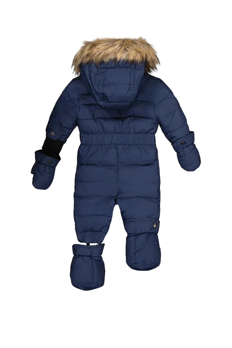 Deux Par Deux Baby Original One Piece Puffy Snowsuit With Removable Mittens And Boots Dark Blue - Online Exclusive
