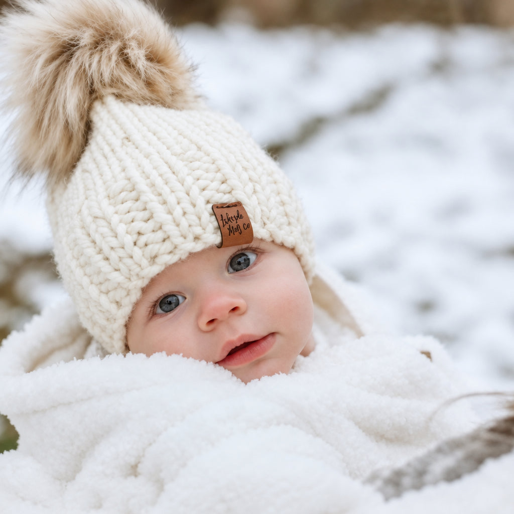 Lakeside Knit Co Knit Hat Single Pom Ivory