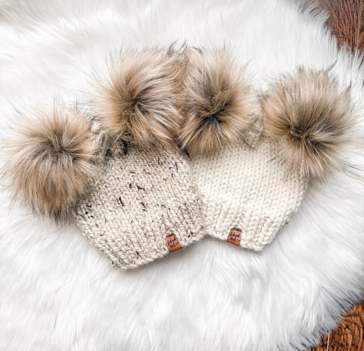 Lakeside Knit Co Knit Hat Double Pom Oatmeal