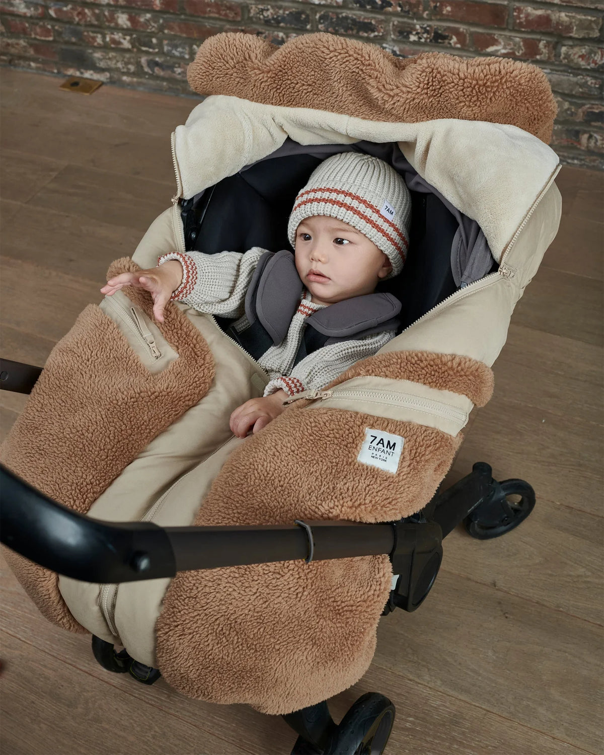 7AM Oat Cacao CAR SEAT COCOON • BENJI APPLIQUÉ - Online Exclusive