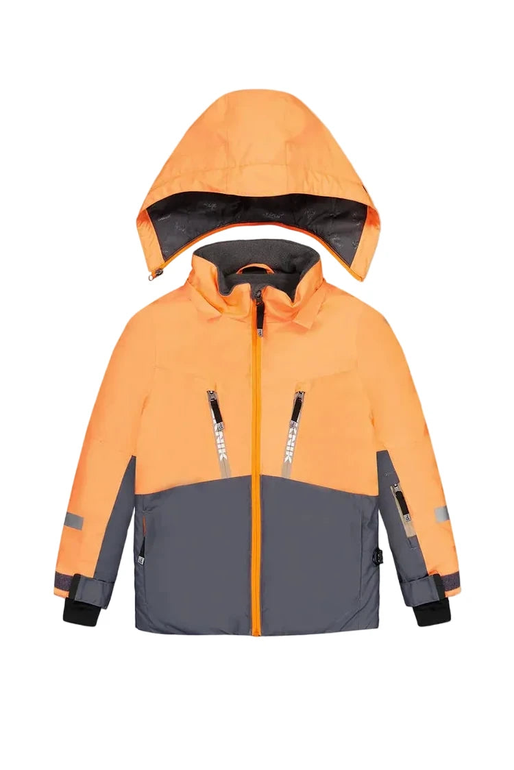 Deux Par Deux Two Piece Teknik Snowsuit Bright Orange Grey And Taupe - Online Exclusive