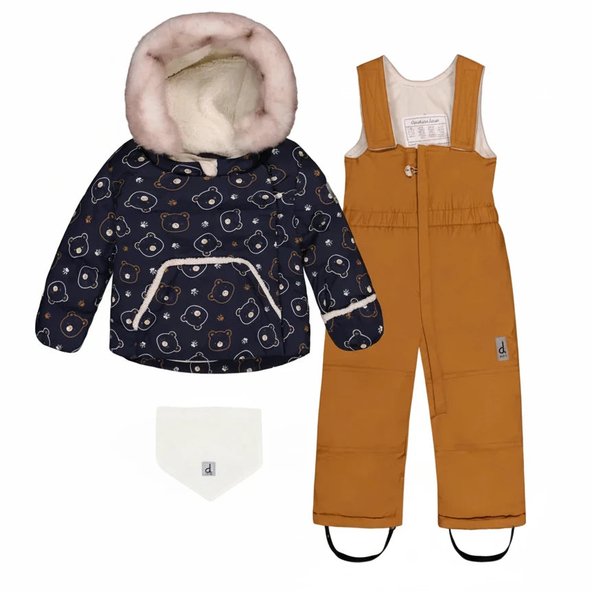 Deux Par Deux Baby Two Piece Snowsuit Blue Printed Teddy Bears - Online Exclusive