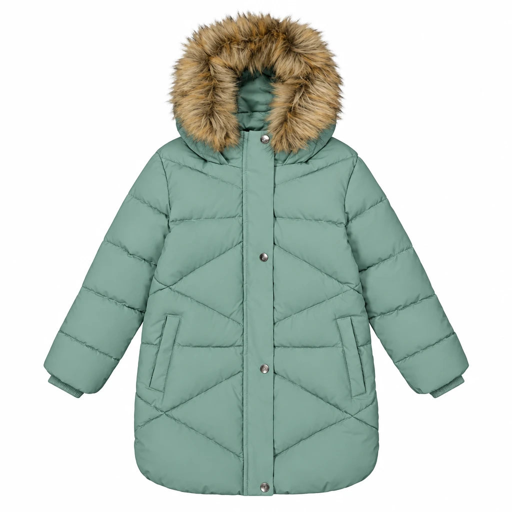 Deux Par Deux Long Winter Puffer Coat Sage Green - Online Exclusive