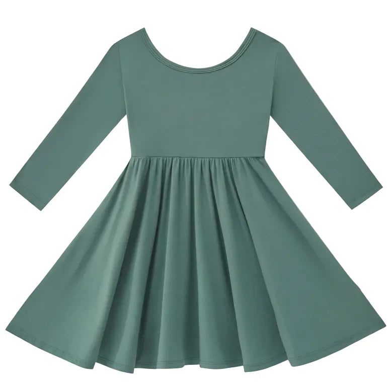 Kyte Long Sleeve Twirl Dress in Pine