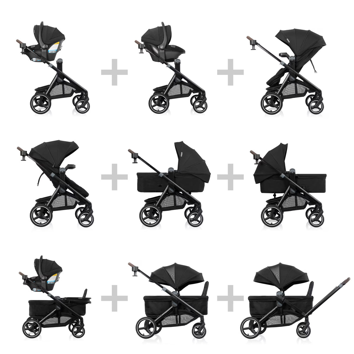 Evenflo Transformer Stroller-Wagon Travel System (core) - Pitch Black - Online Exclusive