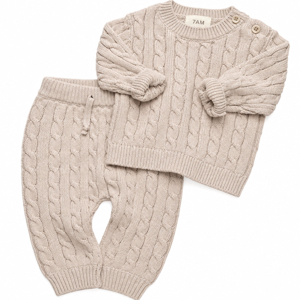 7AM Wheat CABLE COTTON KNIT SET - Online Exclusive