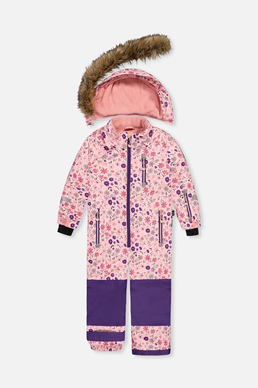 Deux Par Deux Kids One Piece Play Snowsuit Pink Mini Flower Print - Online Exclusive