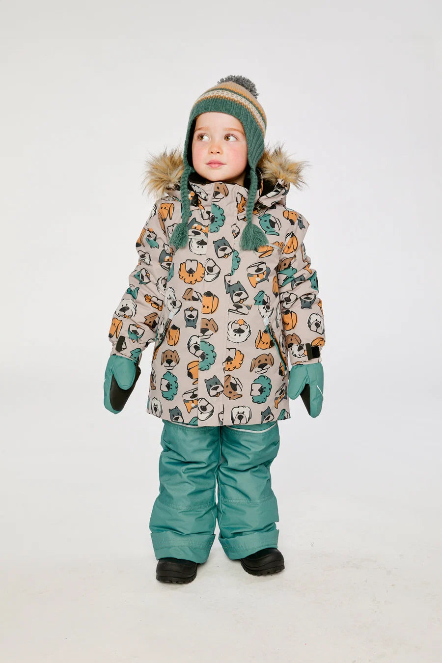 Deux Par Deux Two Piece Discover Snowsuit Beige Printed With Dogs - Online Exclusive