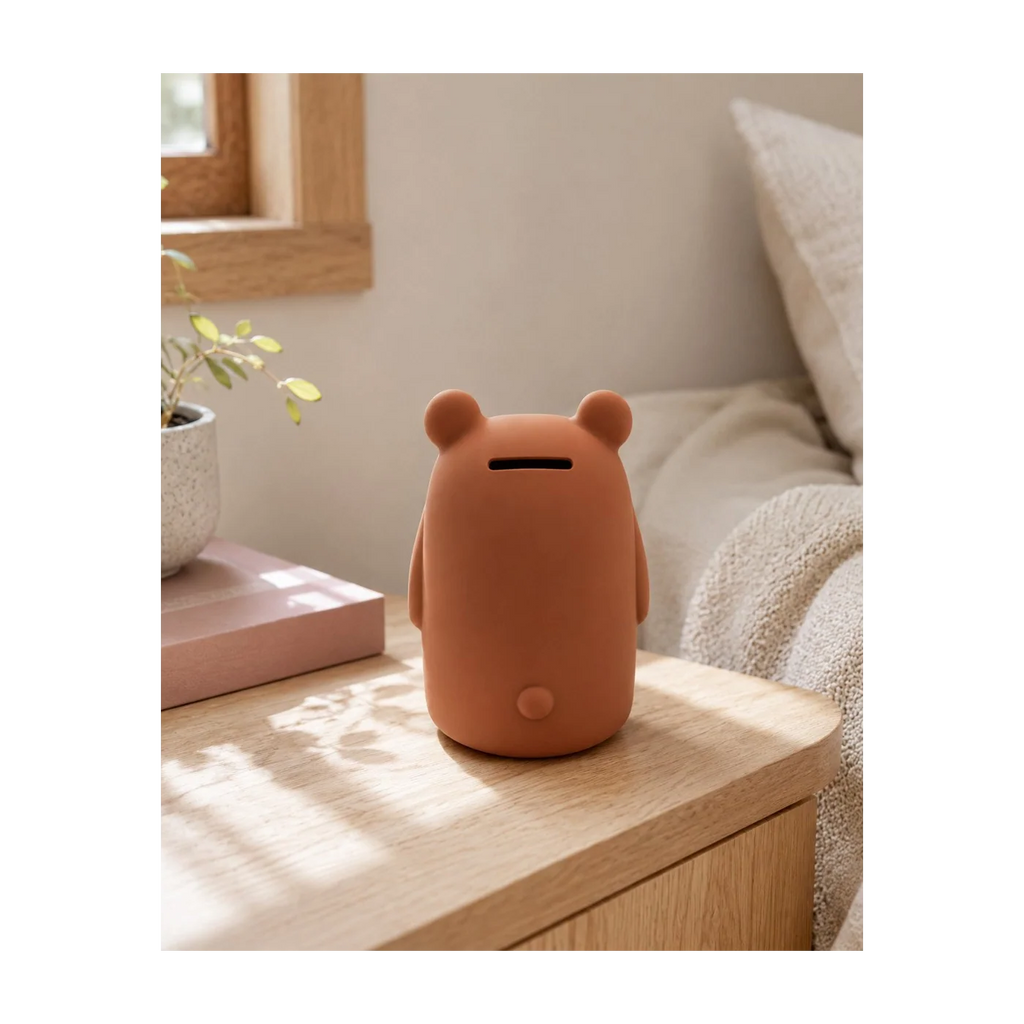 Milly Stone Silicone Piggy Bank Bear Warm Cocoa