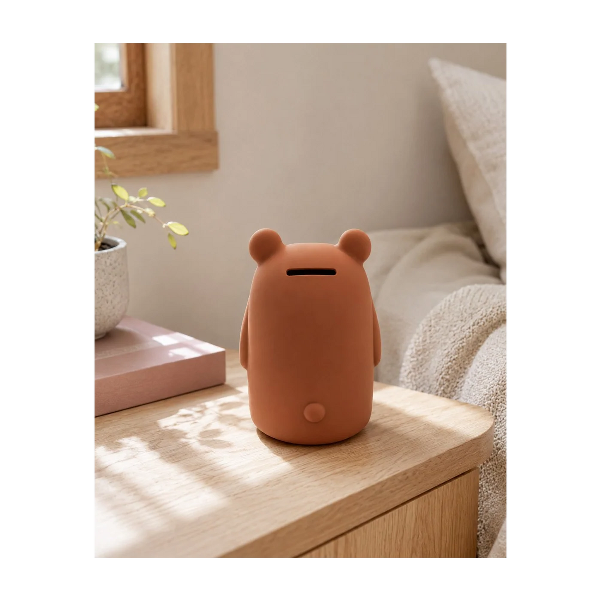 Milly Stone Silicone Piggy Bank Bear Warm Cocoa