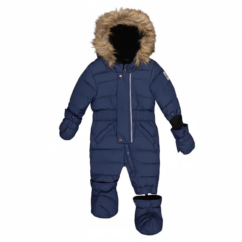 Deux Par Deux Baby Original One Piece Puffy Snowsuit With Removable Mittens And Boots Dark Blue - Online Exclusive