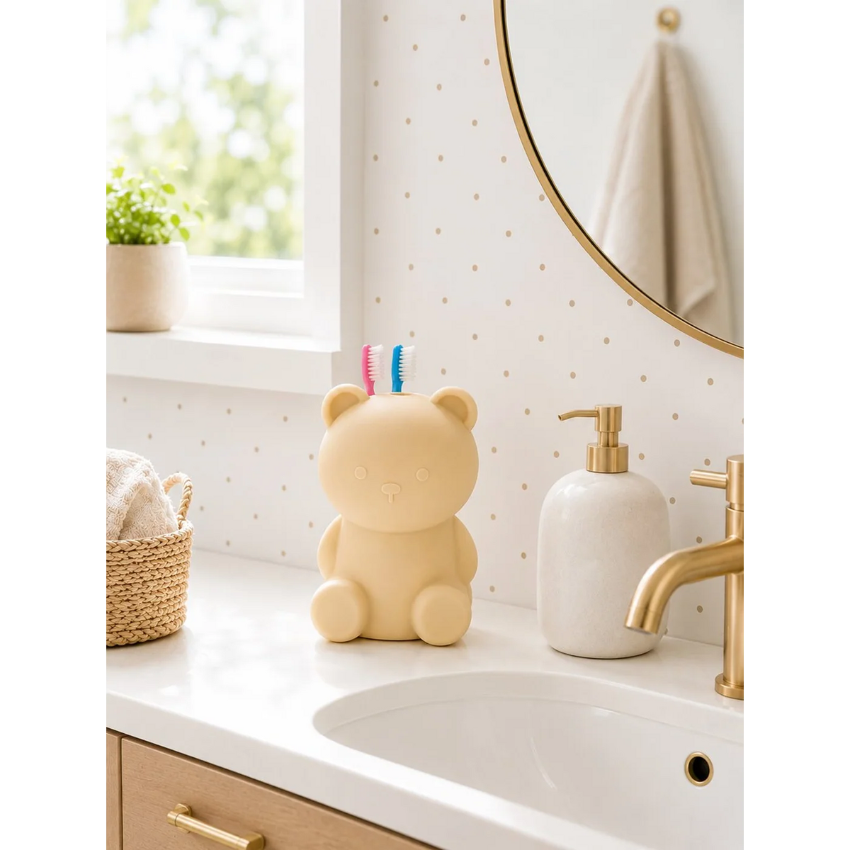 Milly Stone Silicone Tooth Brush Holder Bear Vanilla