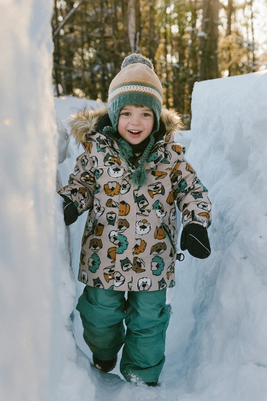Deux Par Deux Two Piece Discover Snowsuit Beige Printed With Dogs - Online Exclusive