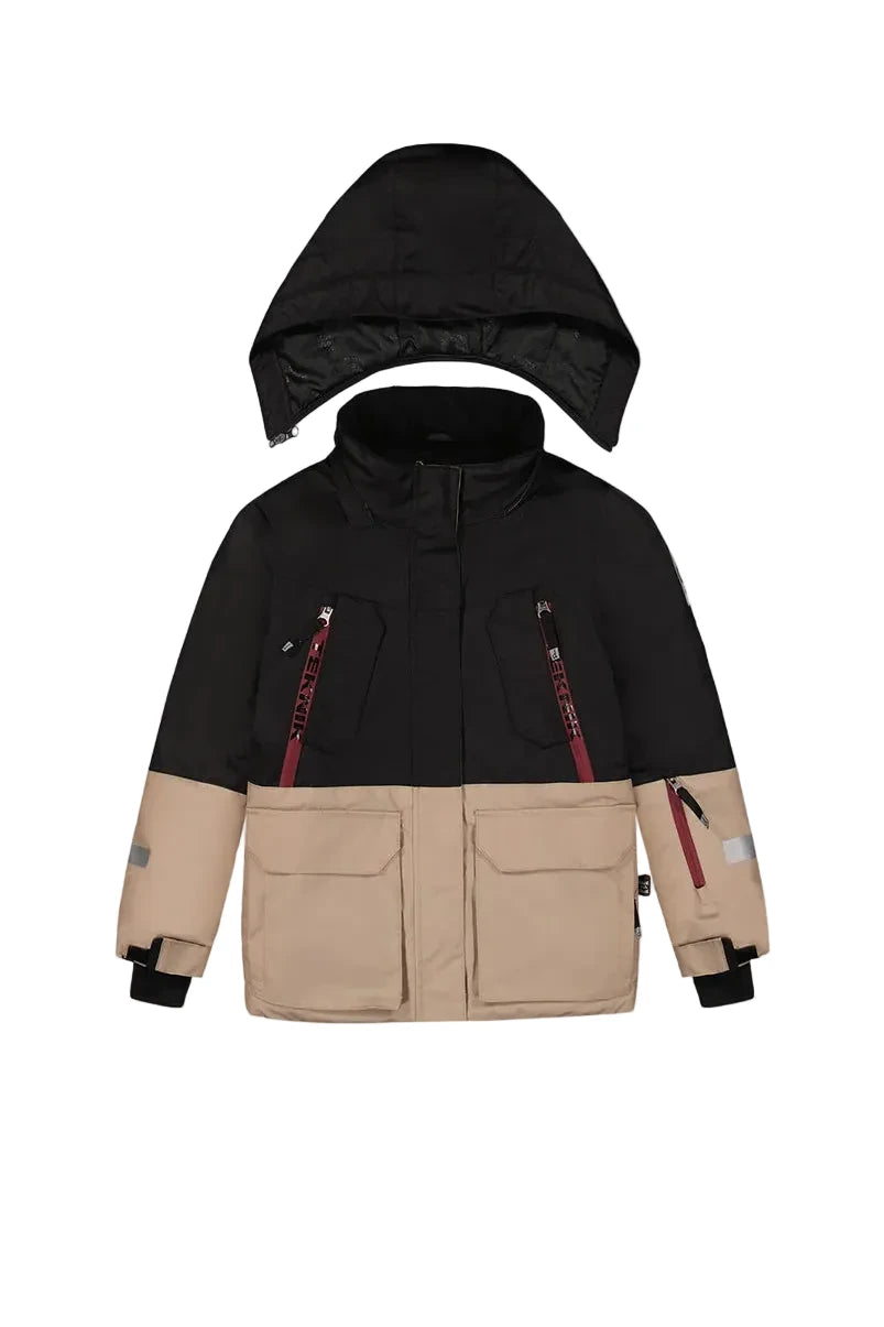 Deux Par Deux Two Piece Teknik Snowsuit Black Beige And Burgundy - Online Exclusive