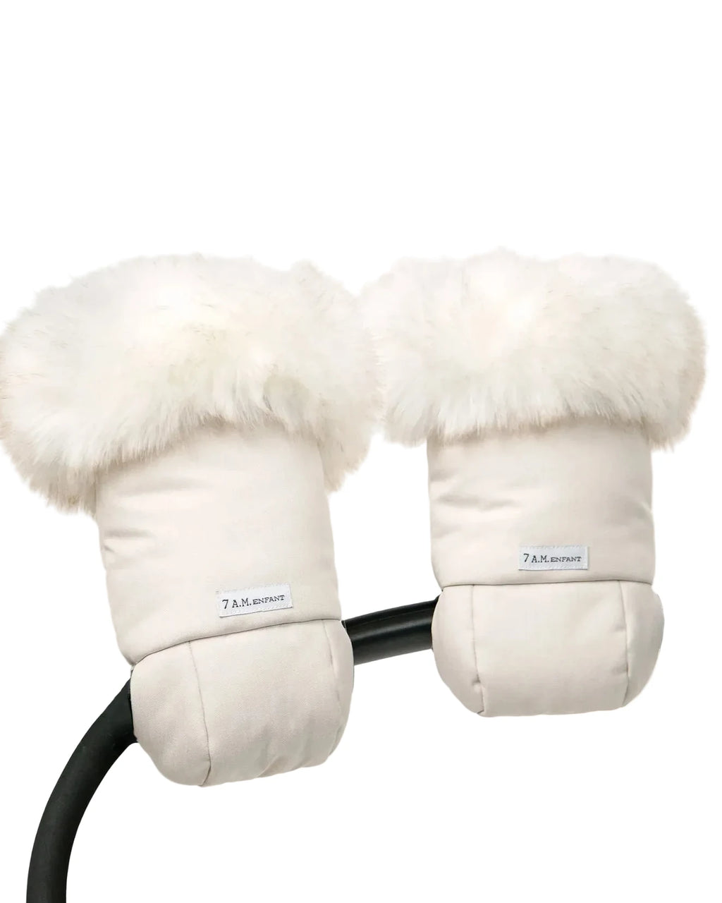 7AM Heather Beige White Faux Fur Tundra Plush Warmmuffs