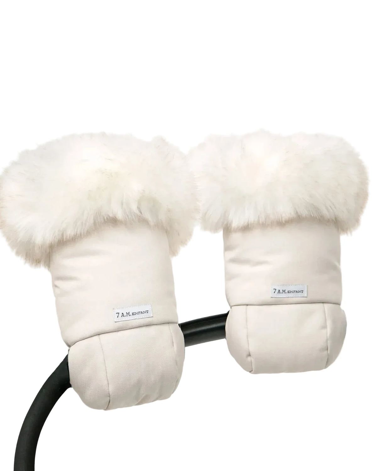 7AM Heather Beige White Faux Fur Tundra Plush Warmmuffs