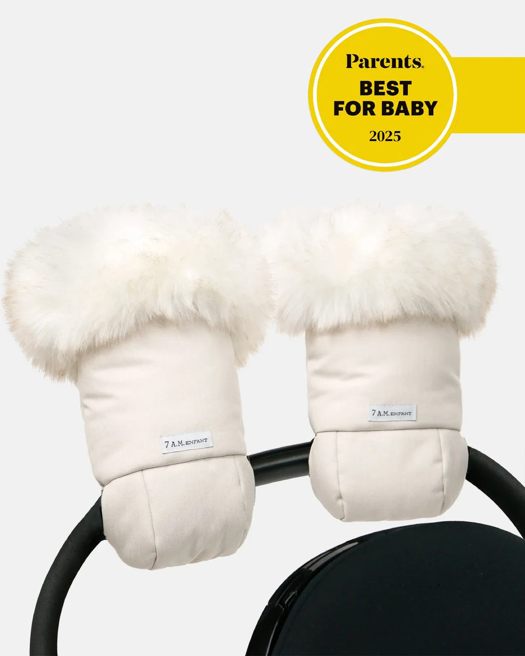 7AM Heather Beige White Faux Fur Tundra Plush Warmmuffs
