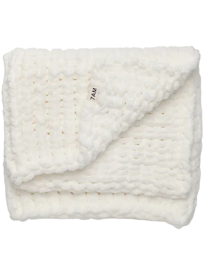 7AM Ecru Hand Knit Chenille Throw