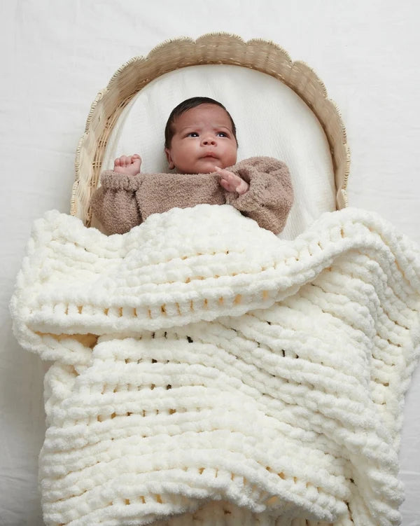 7AM Ecru Hand Knit Chenille Throw