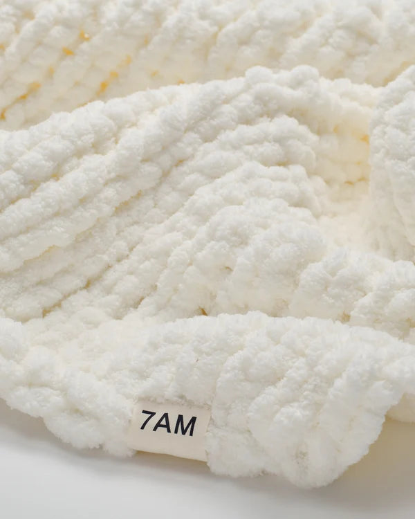 7AM Ecru Hand Knit Chenille Throw