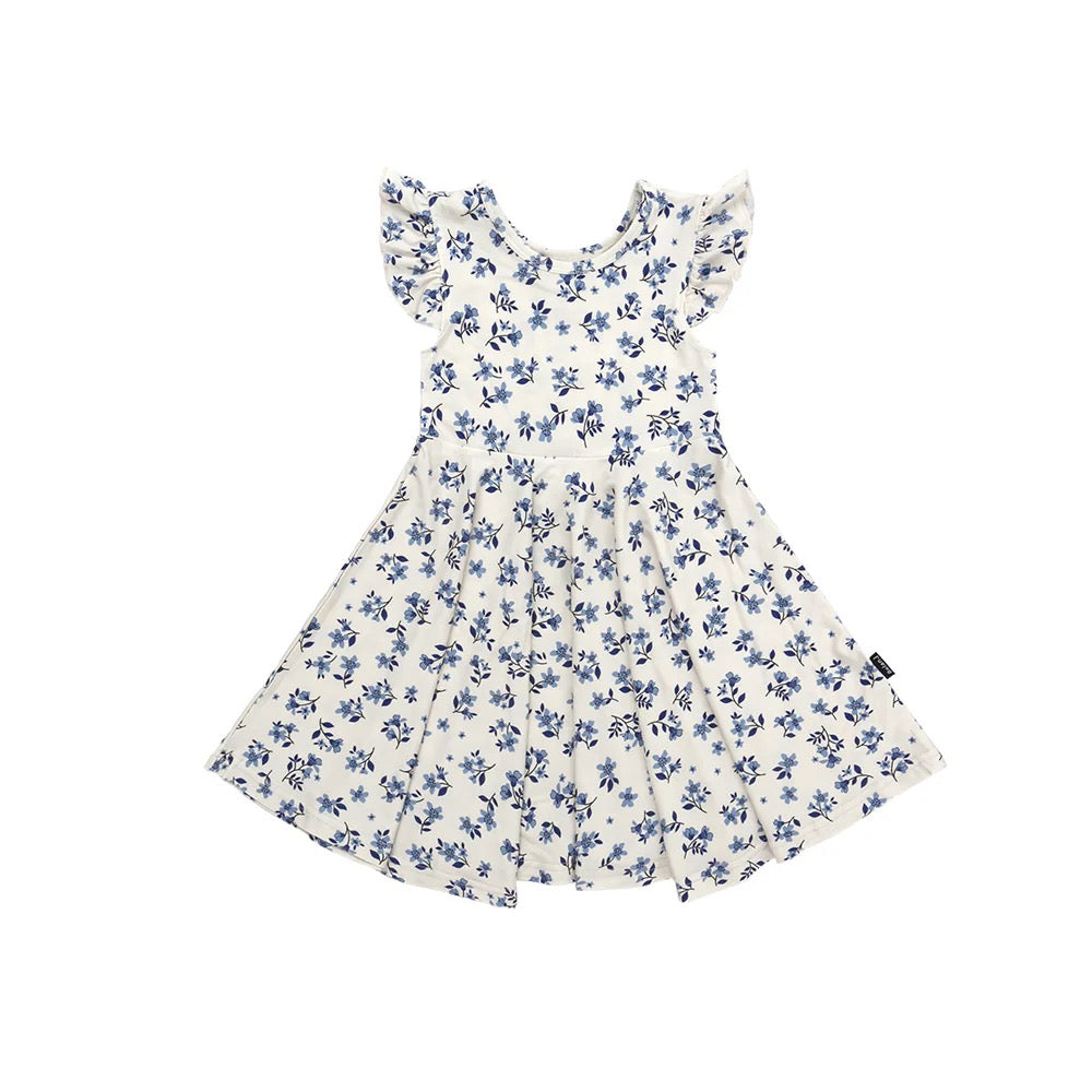 BELAN J RUFFLED SLEEVES TWIRL DRESS BLUEBELL