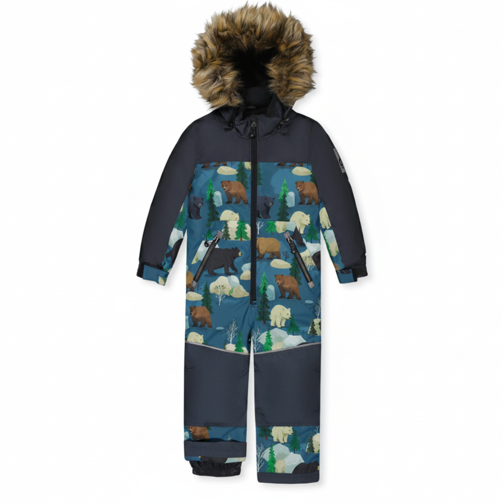 Deux Par Deux Kids One Piece Discover Snowsuit Blue Bear Print - Online Exclusive