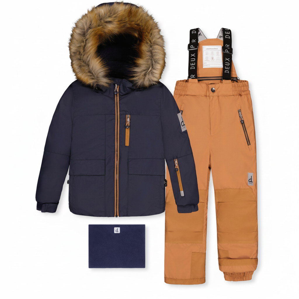 Deux Par Deux Two Piece Snowsuit Navy Blue with Brown Pants - Online Exclusive