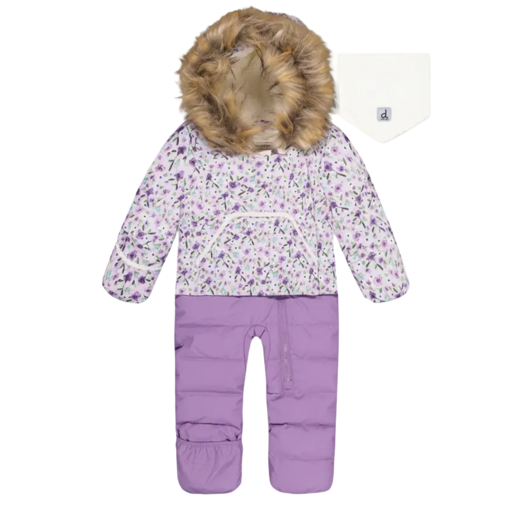 Deux Par Deux Baby Snug One Piece Snowsuit Adapted for Car Seats Purple Printed Mini Flower - Online Exclusive