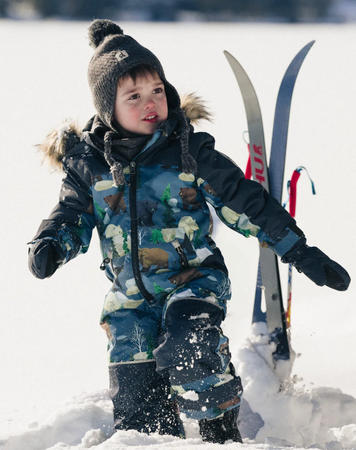 Deux Par Deux Kids One Piece Discover Snowsuit Blue Bear Print - Online Exclusive