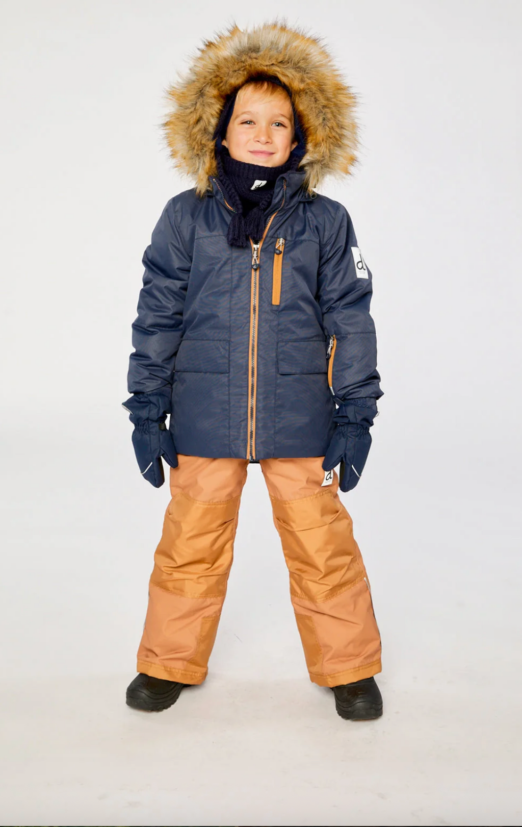 Deux Par Deux Two Piece Snowsuit Navy Blue with Brown Pants - Online Exclusive