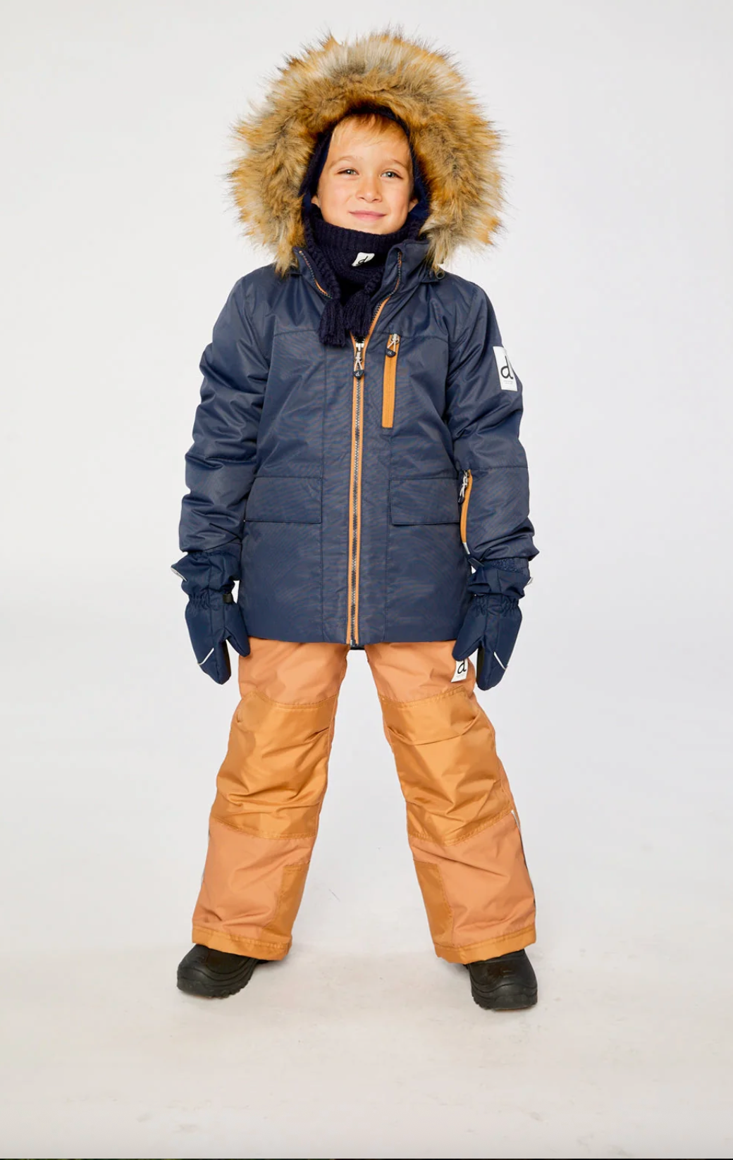 Deux Par Deux Two Piece Snowsuit Navy Blue with Brown Pants - Online Exclusive