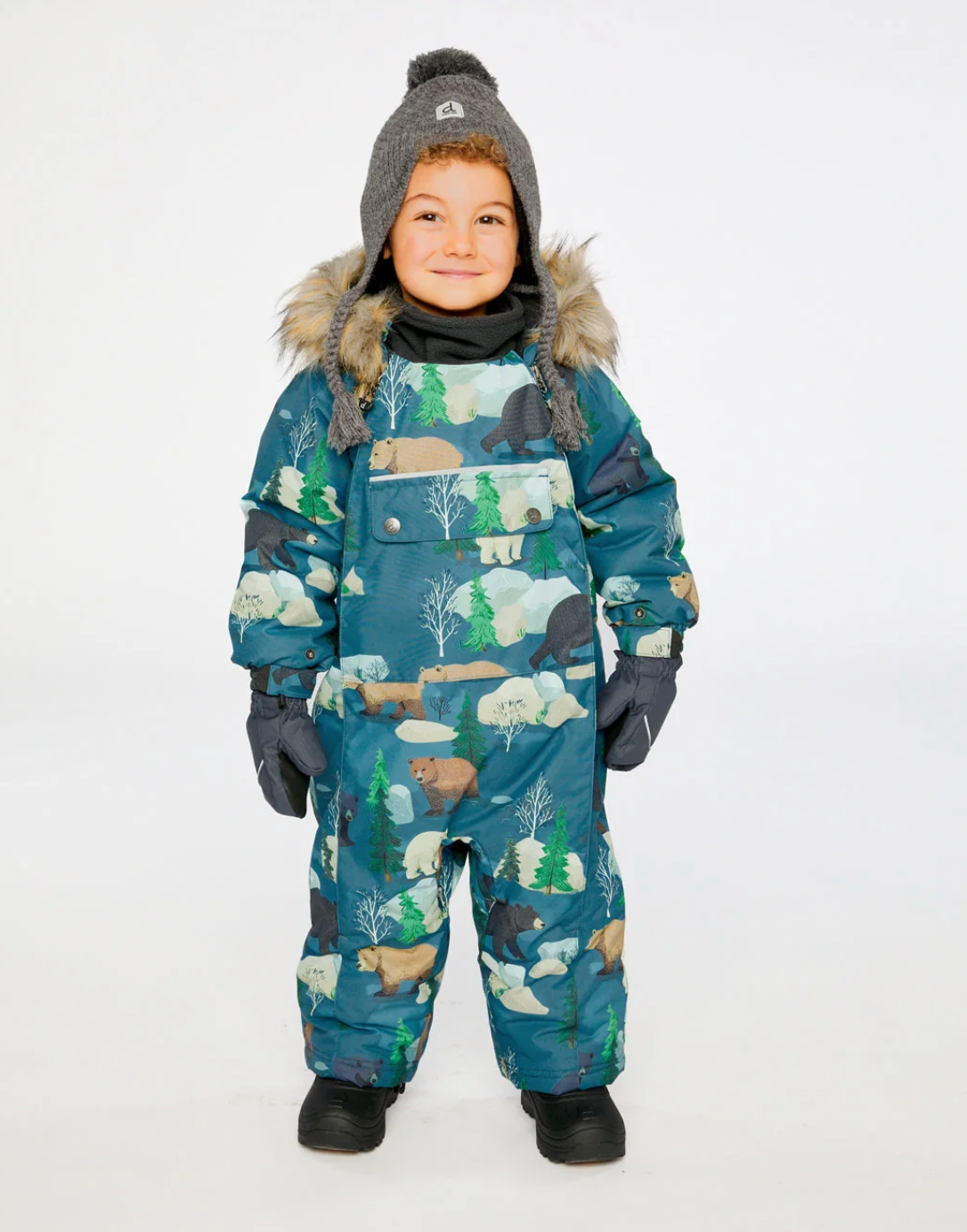 Deux Par Deux Baby One Piece Snowsuit Adapted for Car Seats Blue Bear Print - Online Exclusive