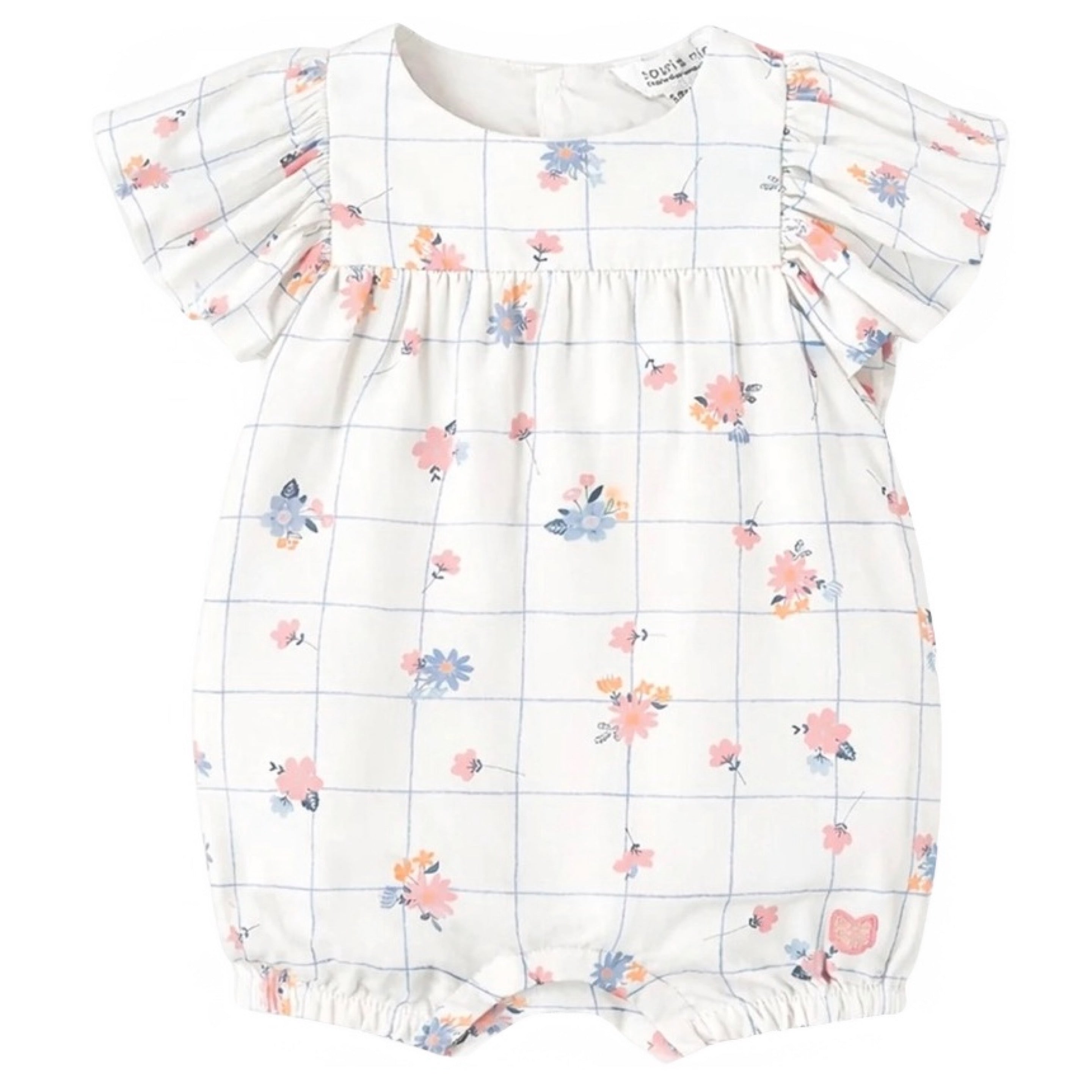 Souris Mini White Romper with Checks & Flowers