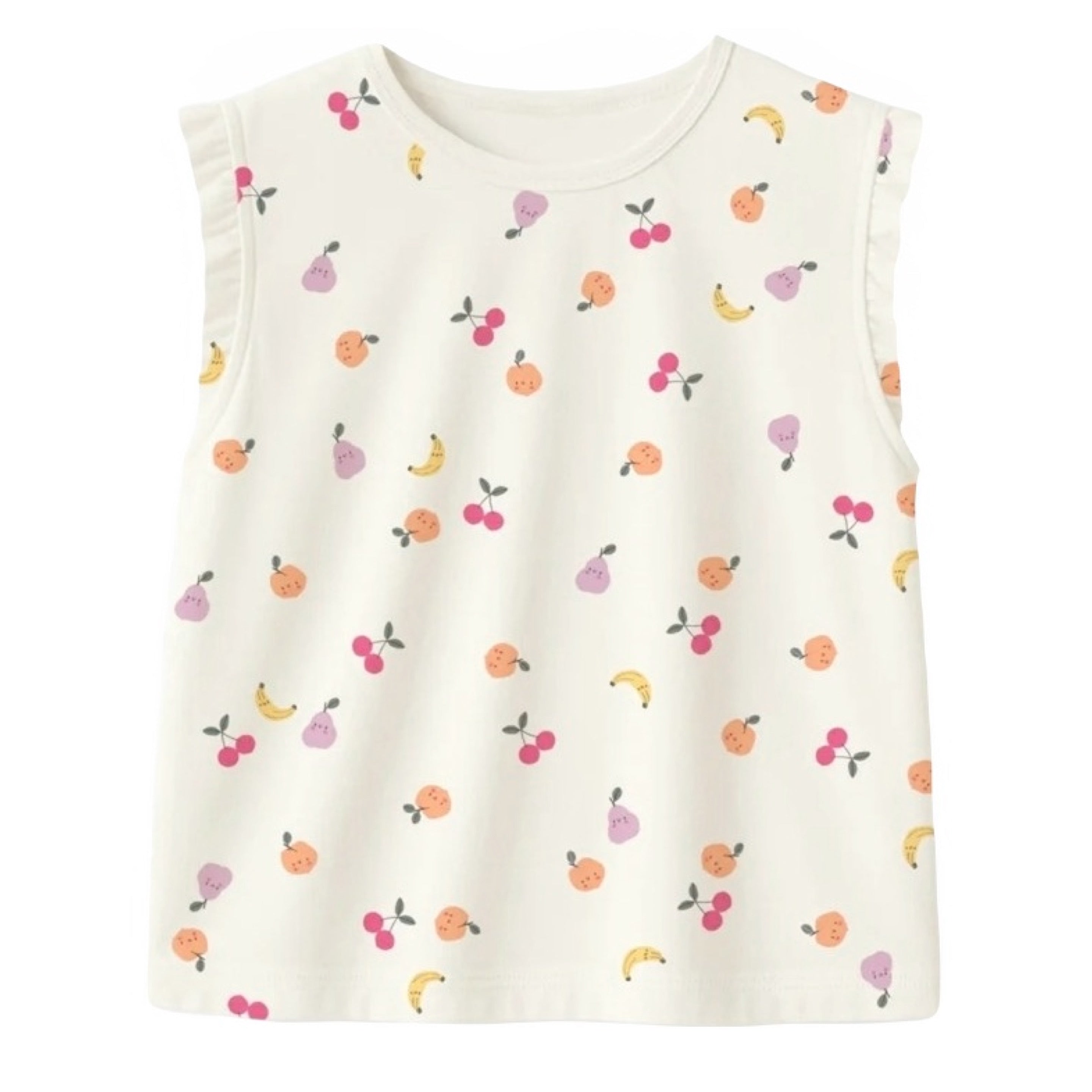 Souris Mini Cream Sleeveless Shirt with Fruit All Over