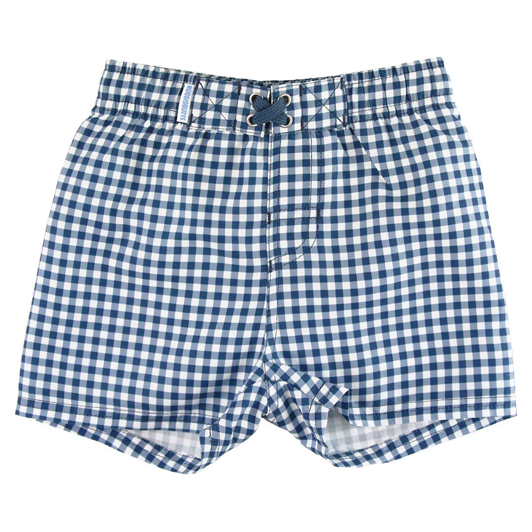 RuggedButts - Navy Gingham Boys Swim Trunks