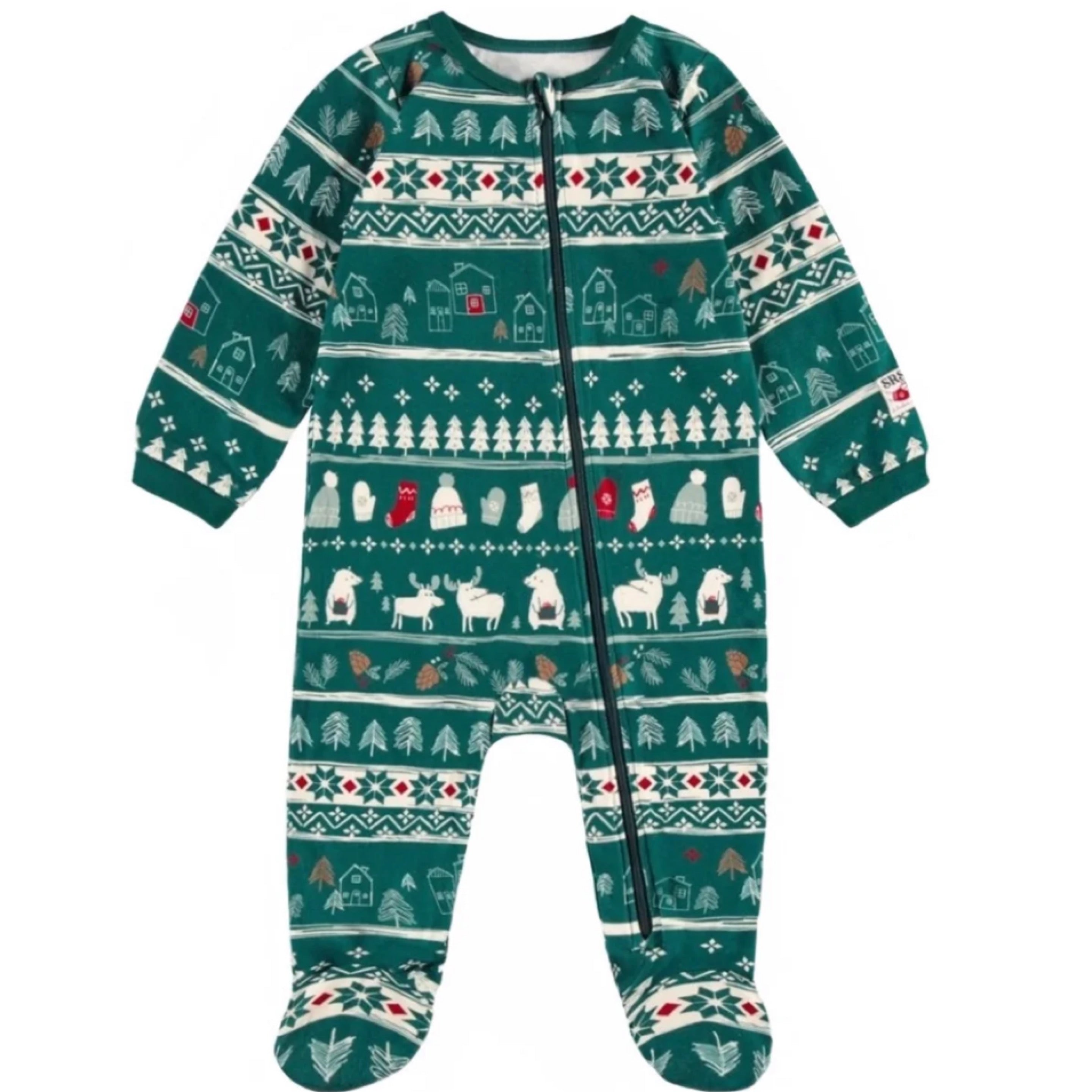 Souris Mini Green Holiday One Piece Pajama with Winter Fresco