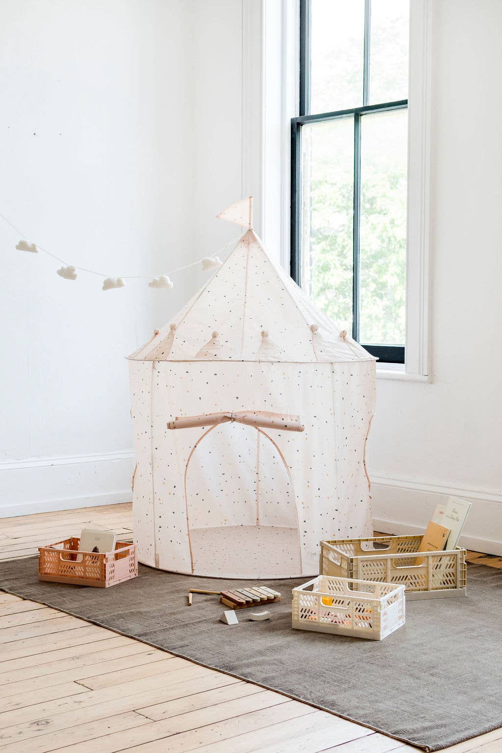 3 Sprouts Kids Play Tent Castle with Recycled Fabric - Gingham Blue