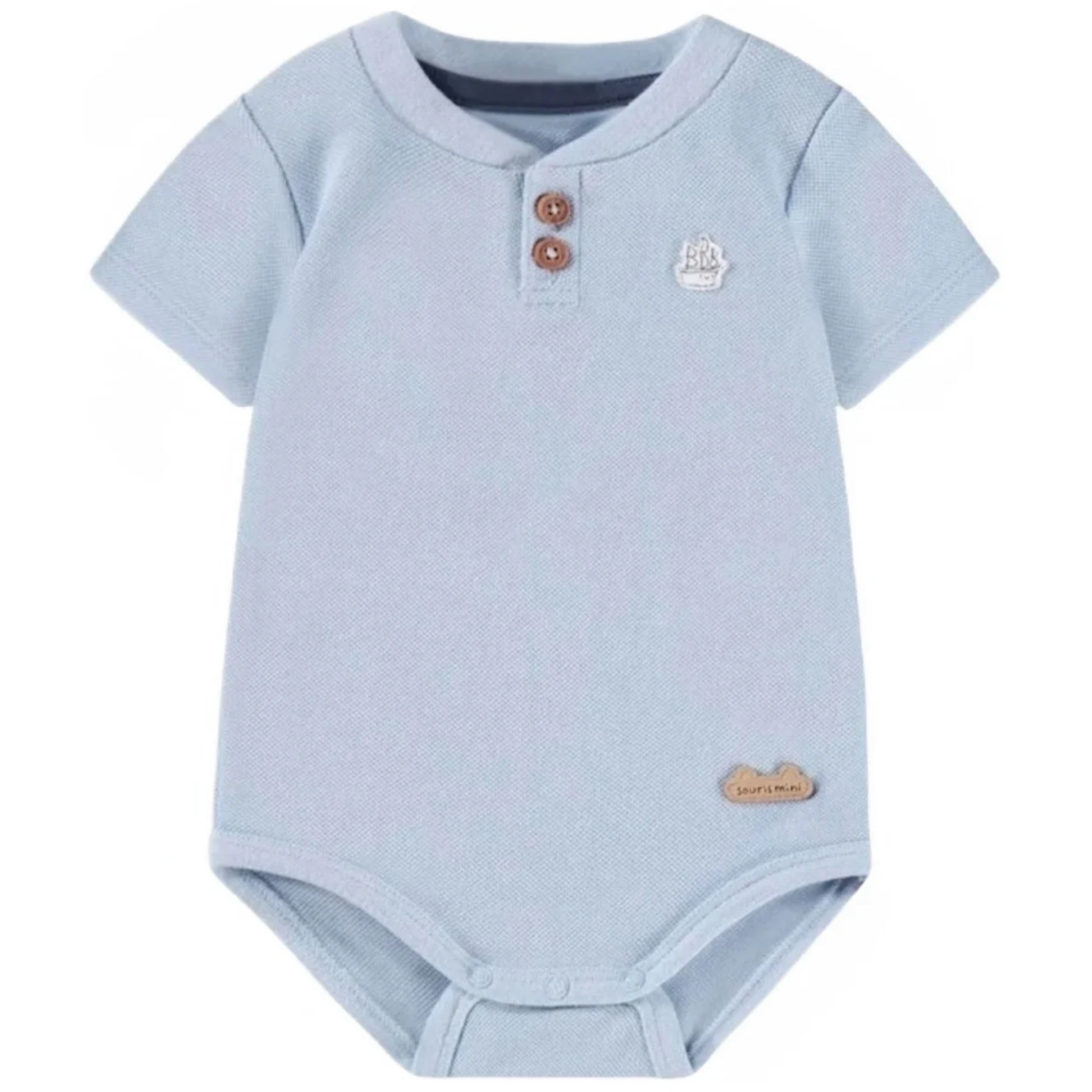 Souris Mini Blue Bodysuit In Waffle Jersey