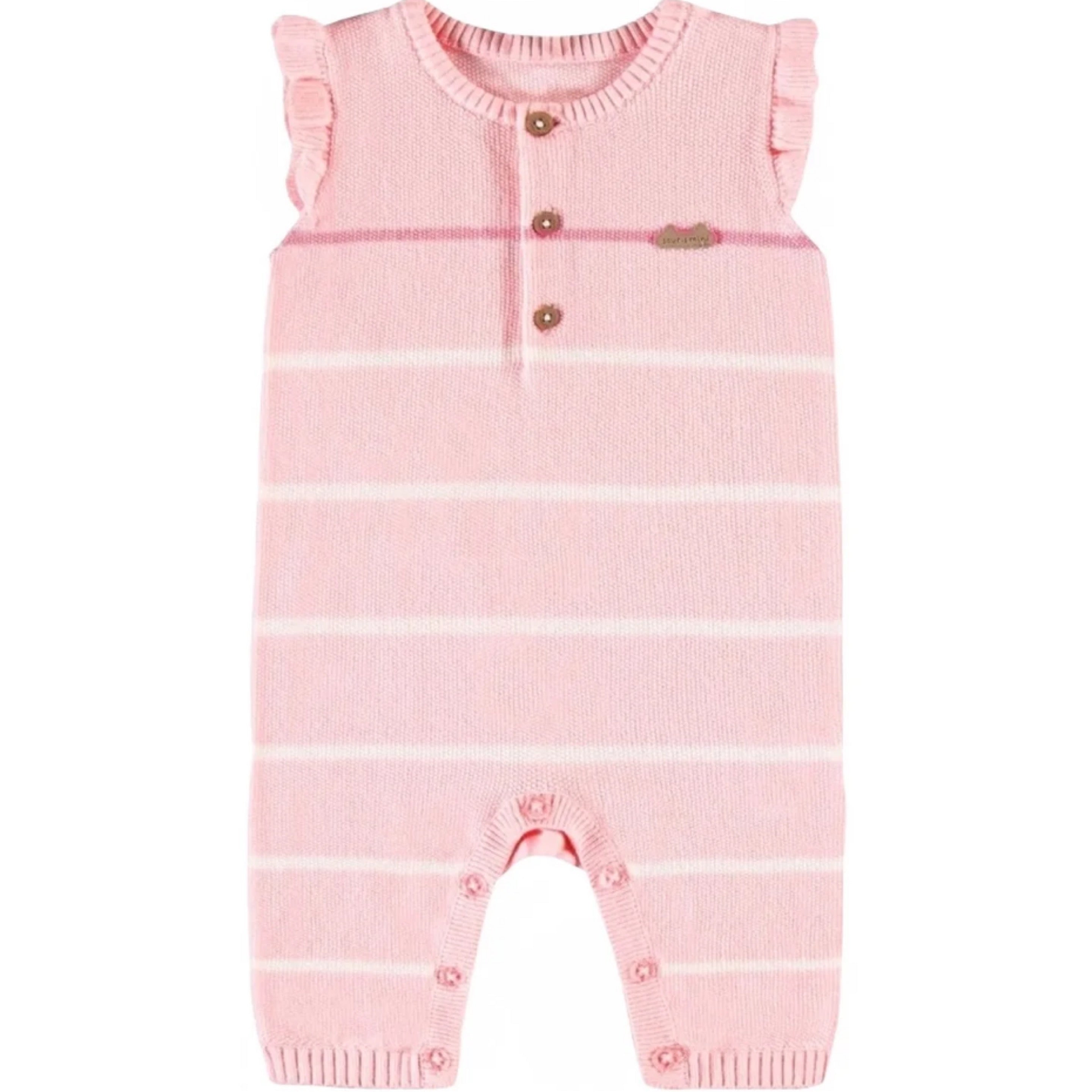 Souris Mini Pink & Cream Striped Ribbed Knit One Piece