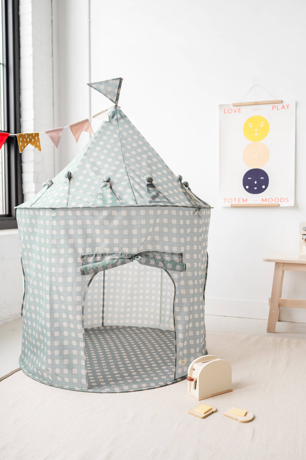 3 Sprouts Kids Play Tent Castle with Recycled Fabric - Gingham Blue