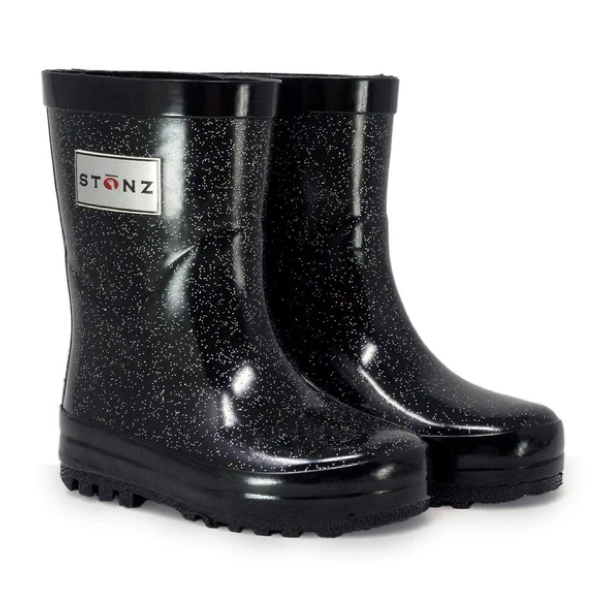 Stonz Black Glitter Rain Boots